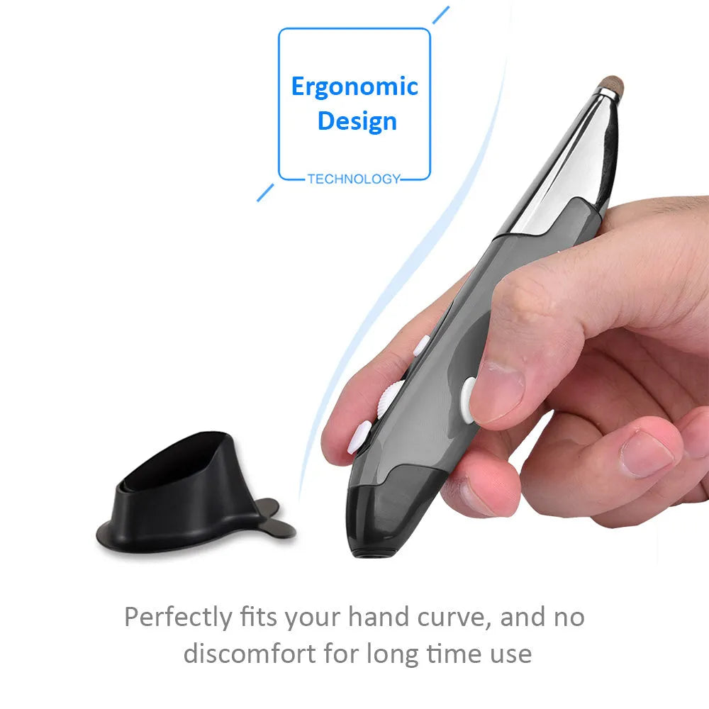 Pen-shaped wireless optical mouse in red with 1600 DPI 2.4GHz USB receiver on a white background