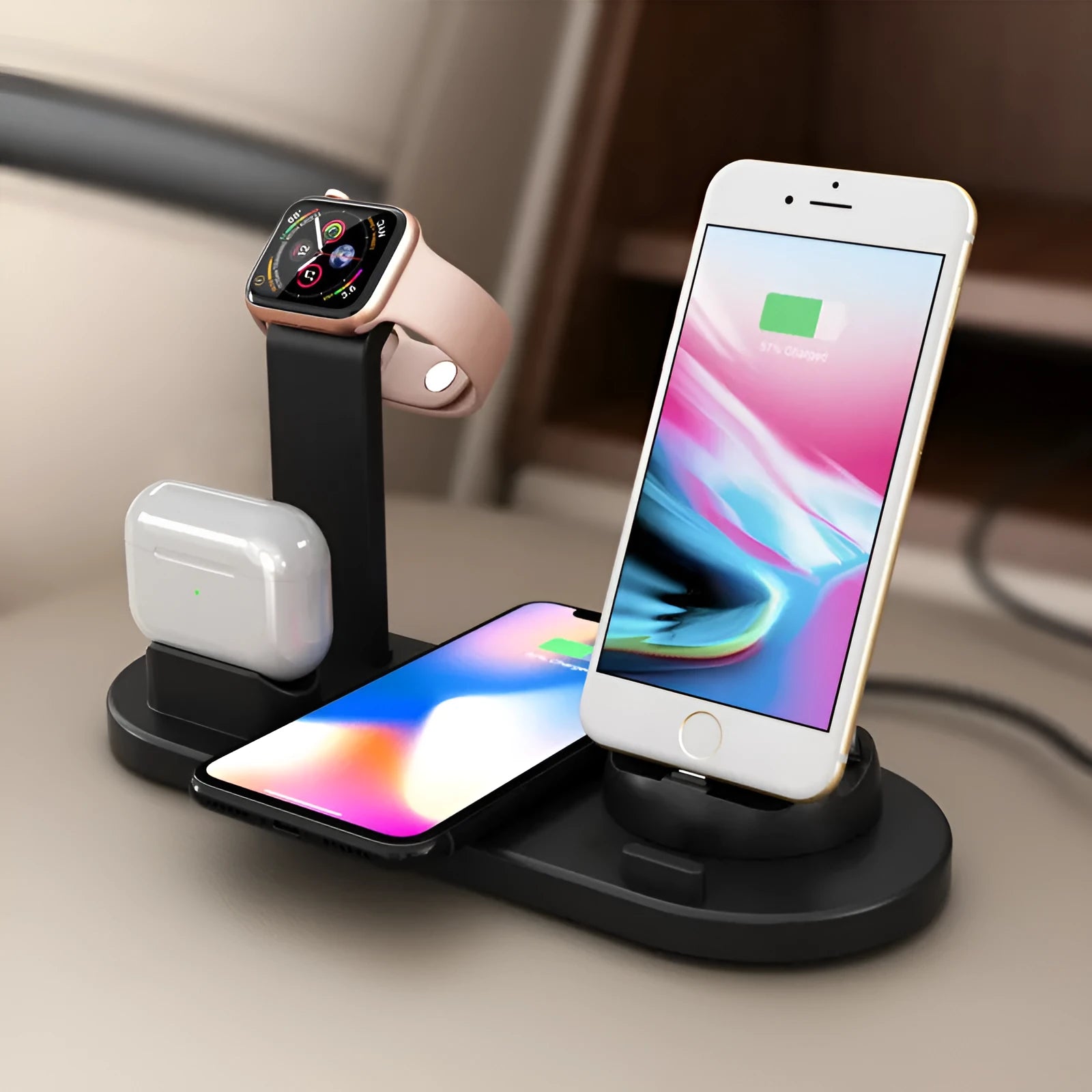 Three-in-one wireless charging bracket for Apple Watch, headphones and phone charging with USB connection
