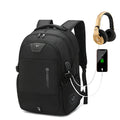 Black nylon backpack 36-55L with laptop pocket and multiple compartments for travel and business