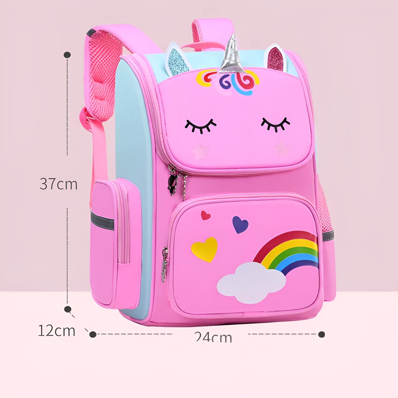 Primary school student bag in royal blue with printing, showing wear-resistant polyester construction
