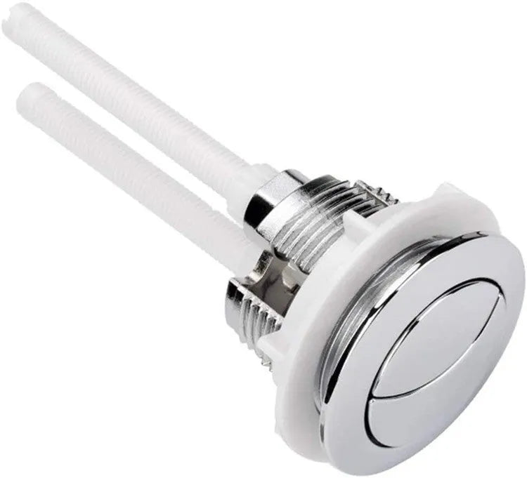 38mm round white ABS plastic double flush button for a one-piece toilet cistern.