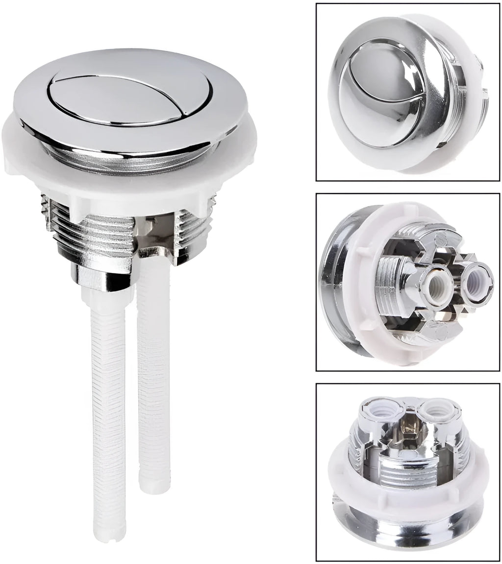 38mm round white ABS plastic double flush button for a one-piece toilet cistern.
