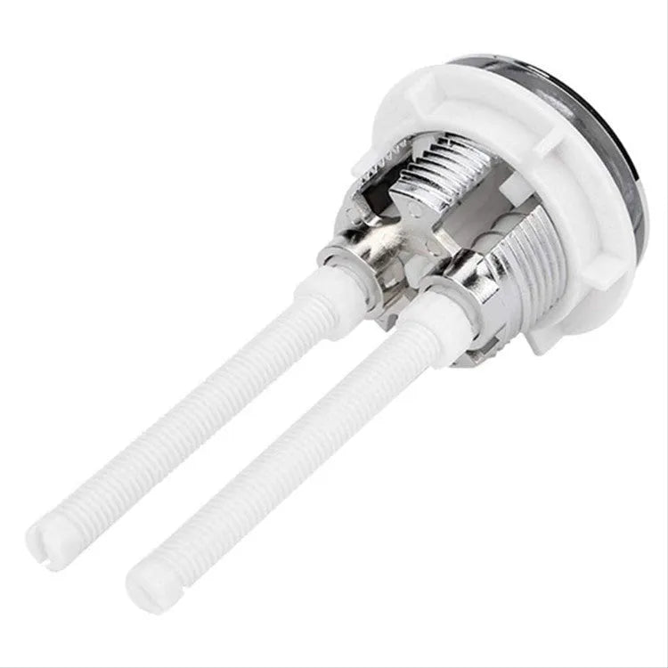 38mm round white ABS plastic double flush button for a one-piece toilet cistern.