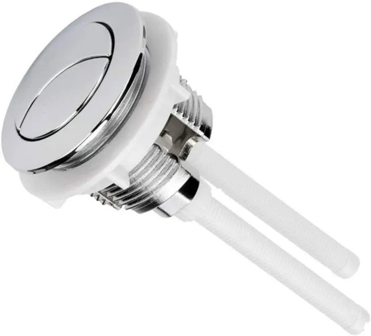 38mm round white ABS plastic double flush button for a one-piece toilet cistern.