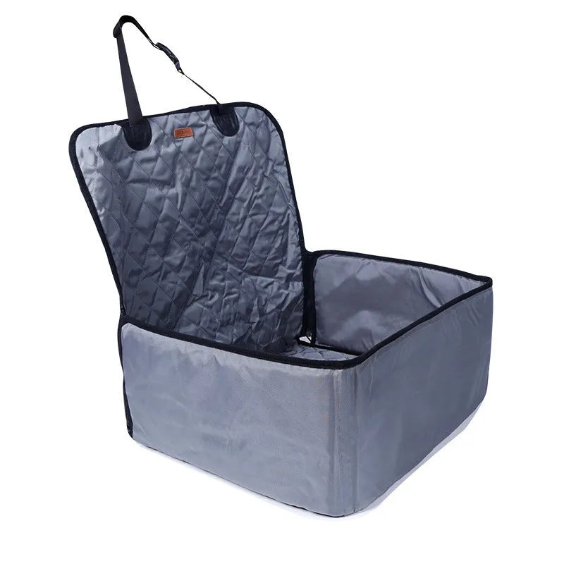 Car waterproof nylon pet pad in black on back seat with dog