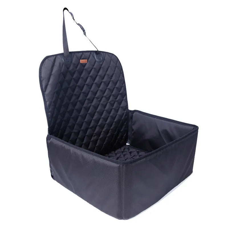 Car waterproof nylon pet pad in black on back seat with dog