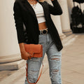Women's solid acrylic business blazer in black slim-fit long-sleeve