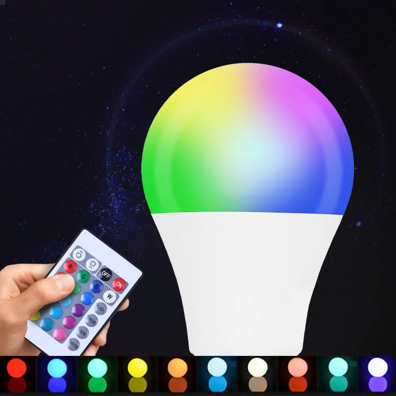 RGB colour changing LED bulb with remote control, 16 colours, fits E27 and B22 sockets