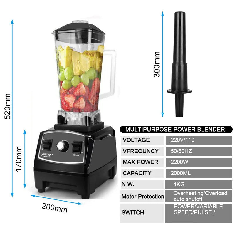 Commercial blender with 2200W motor and 2-litre jug in black or red colour
