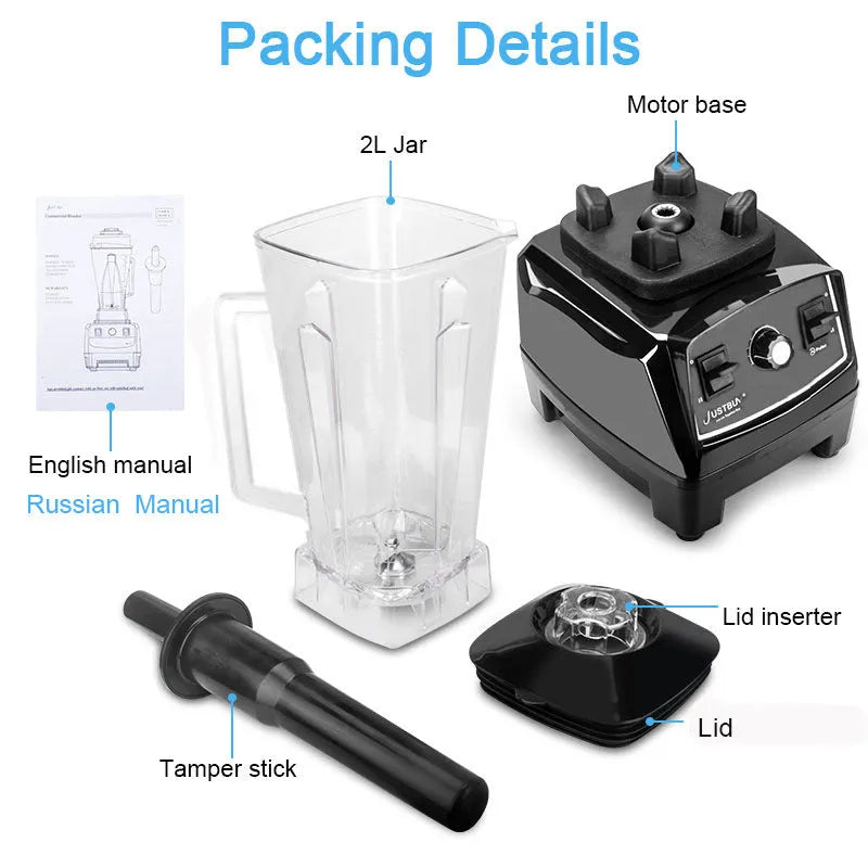 Commercial blender with 2200W motor and 2-litre jug in black or red colour