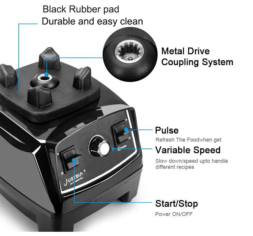 Commercial blender with 2200W motor and 2-litre jug in black or red colour