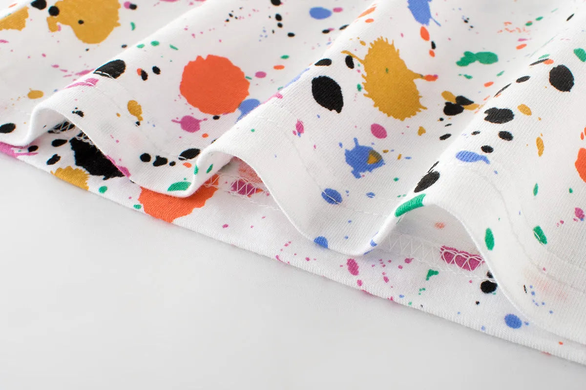 White children's short-sleeved cotton T-shirt with printed pattern, suitable for summer, sizes 90-140cm