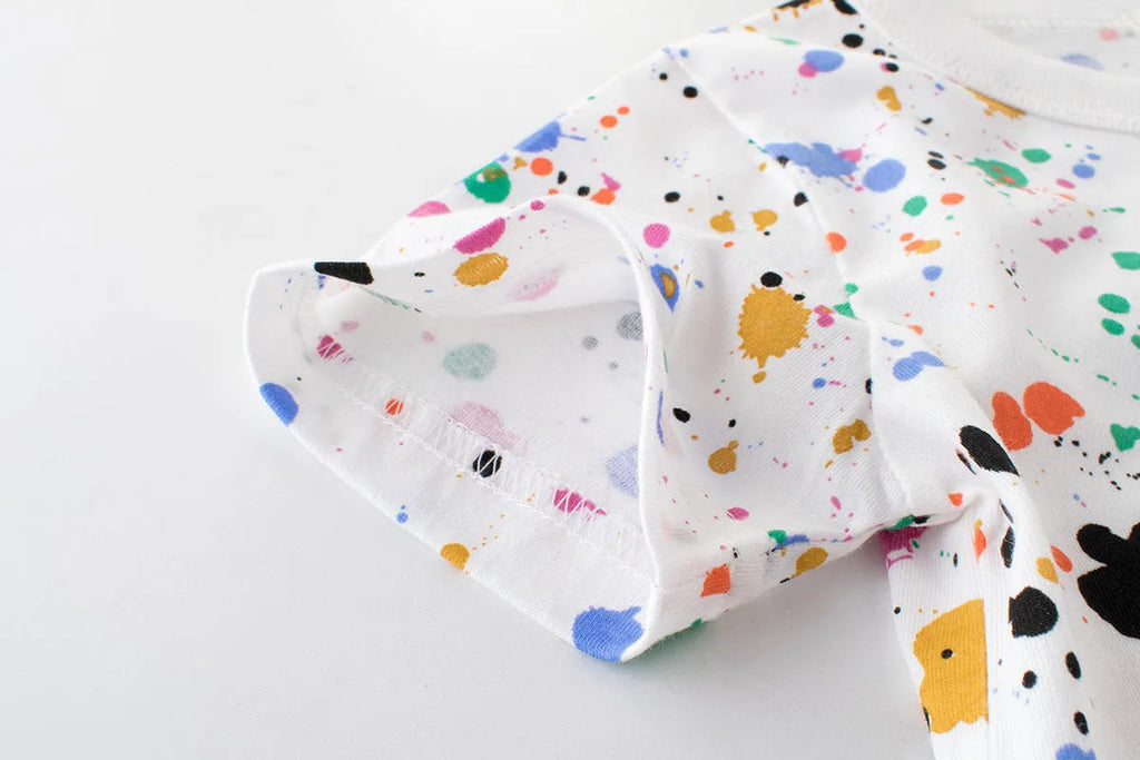 White children's short-sleeved cotton T-shirt with printed pattern, suitable for summer, sizes 90-140cm