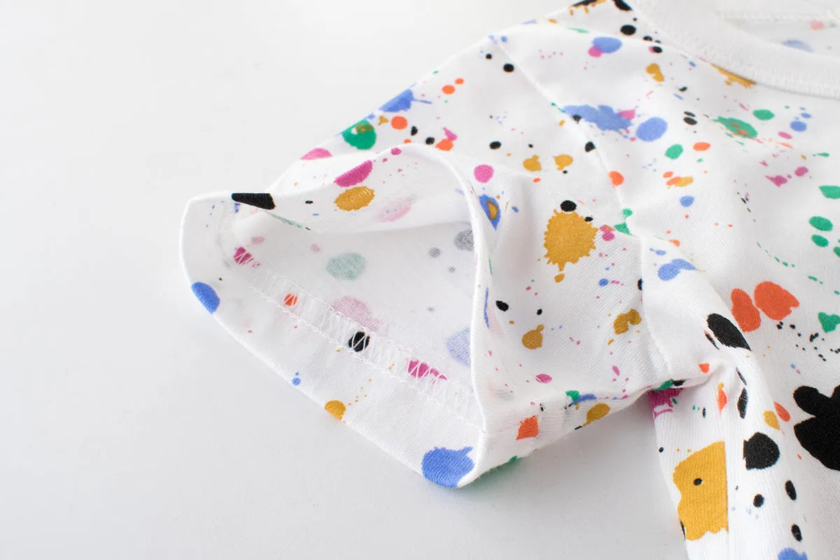 White children's short-sleeved cotton T-shirt with printed pattern, suitable for summer, sizes 90-140cm