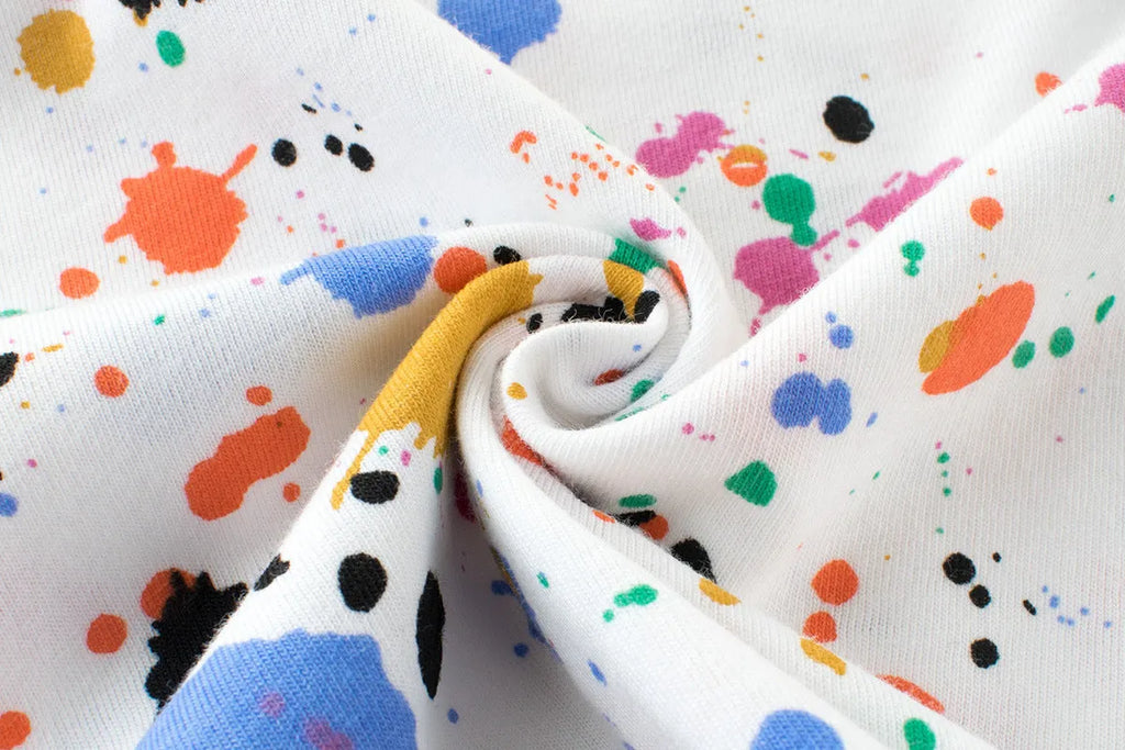 White children's short-sleeved cotton T-shirt with printed pattern, suitable for summer, sizes 90-140cm