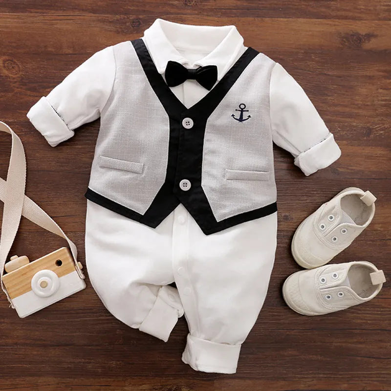 Baby boy jumpsuit in cotton with multiple style options and size range 59cm to 90cm