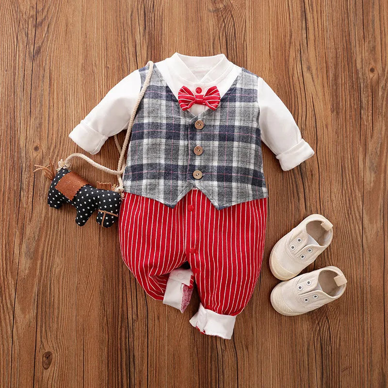 Baby boy jumpsuit in cotton with multiple style options and size range 59cm to 90cm