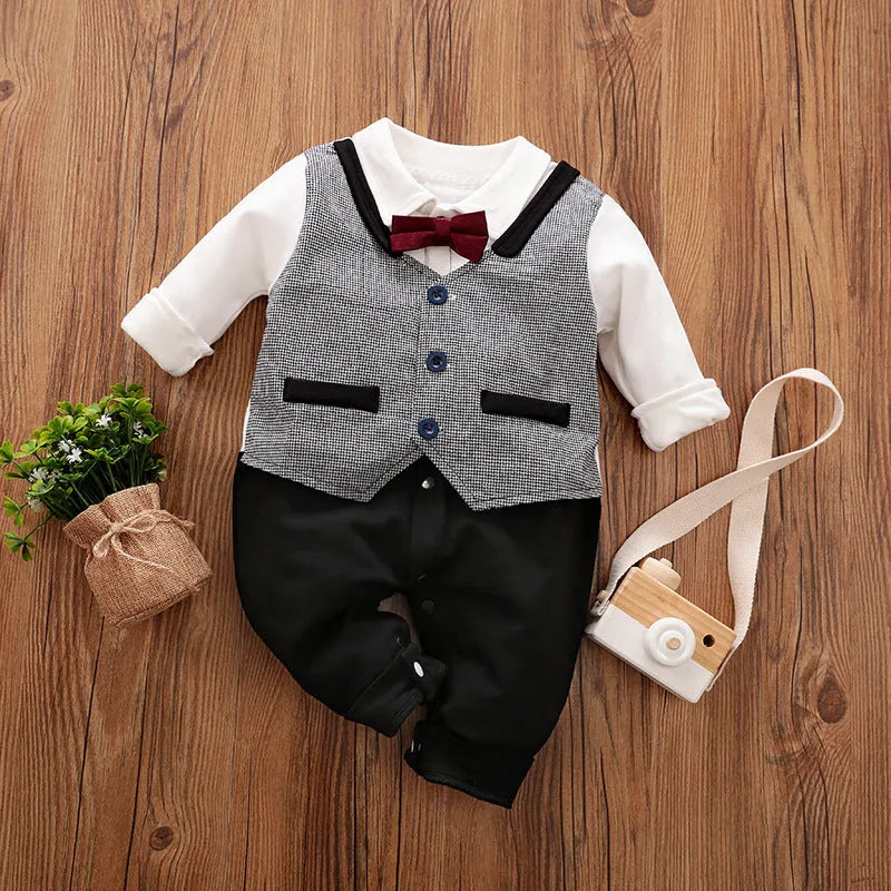 Baby boy jumpsuit in cotton with multiple style options and size range 59cm to 90cm