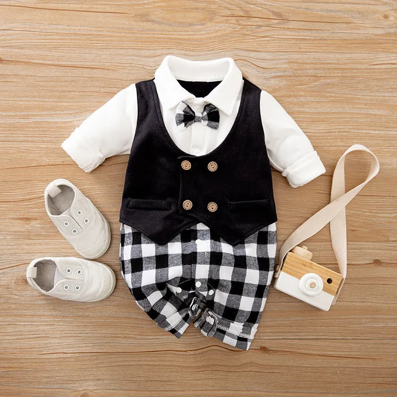 Baby boy jumpsuit in cotton with multiple style options and size range 59cm to 90cm