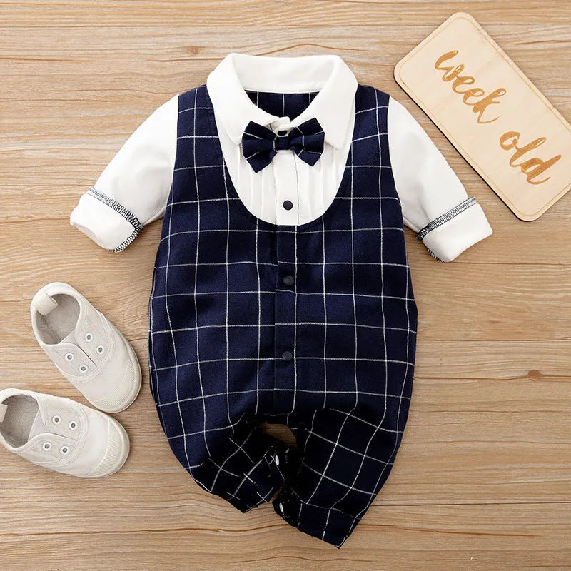 Baby boy jumpsuit in cotton with multiple style options and size range 59cm to 90cm