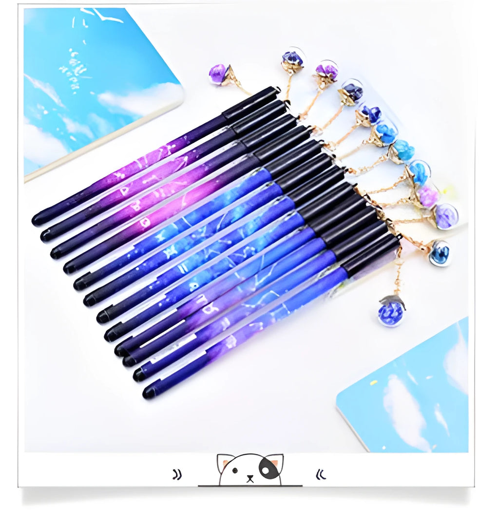 Twelve Constellations black gel pen with 0.5mm tip and 16cm plastic body, zodiac pendant, random colour
