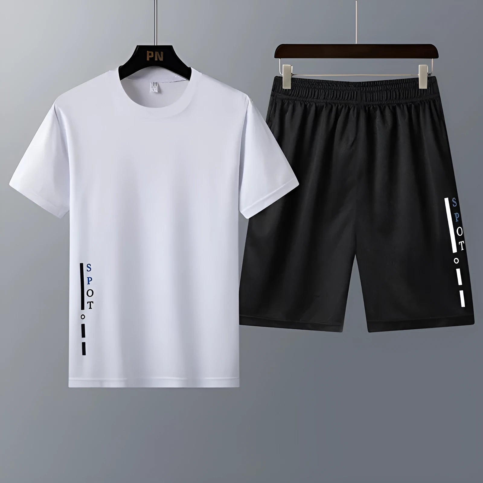 Korean style two-piece sportswear set with short-sleeved t-shirt and shorts in green, summer casual wear