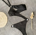 Women's one-piece bikini swimsuit with hollow out design and steel support, black or white, sizes S M L