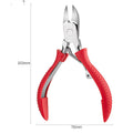 Stainless steel nail clippers with a red ABS plastic handle on a white background.