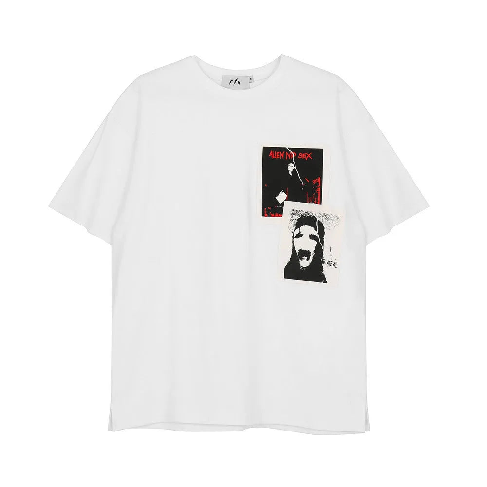 Loose-fit round neck short sleeve t-shirt with demon spoof pattern in black