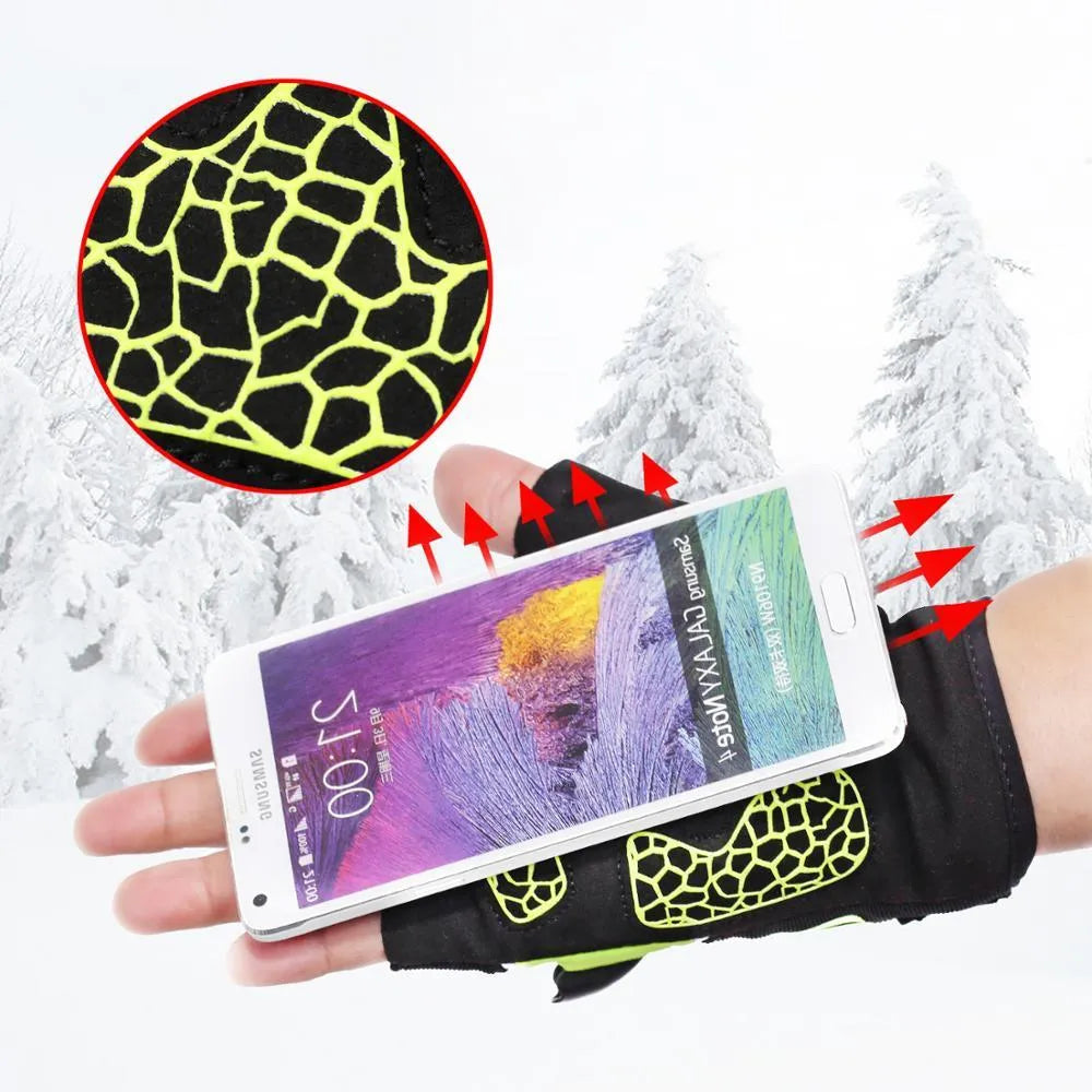 Fingerless leather cycling gloves in black green with non-slip function, half finger design, sizes S-XXL.
