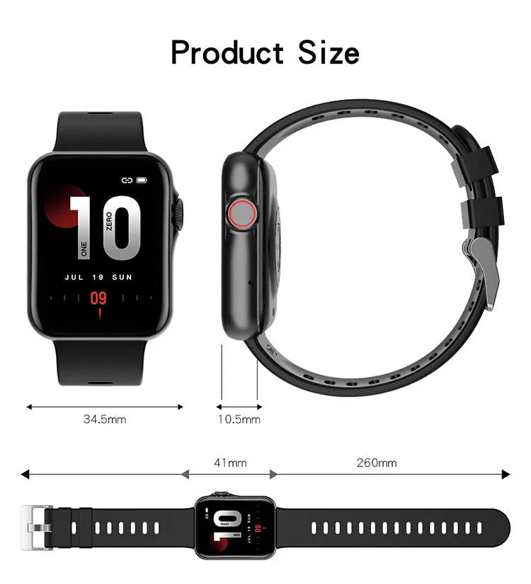 Black smart watch with 1.6-inch colour screen and liquid silicone strap on a wrist.