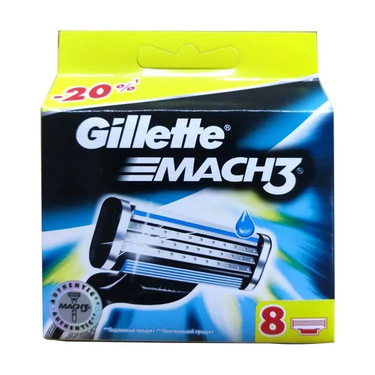 Gillette Front Speed 3 manual razor with blue handle and three-layer blade, packed with 8 replacement blades