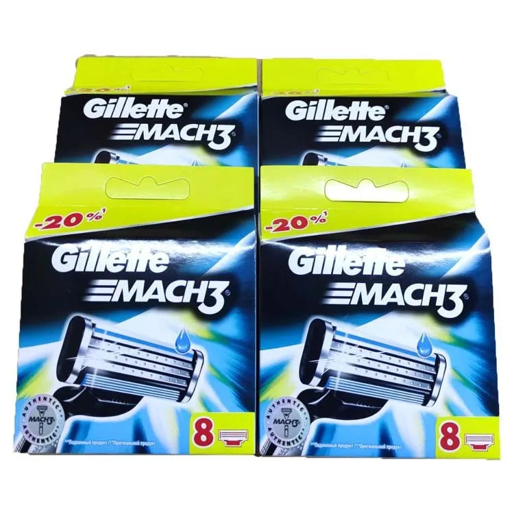 Gillette Front Speed 3 manual razor with blue handle and three-layer blade, packed with 8 replacement blades