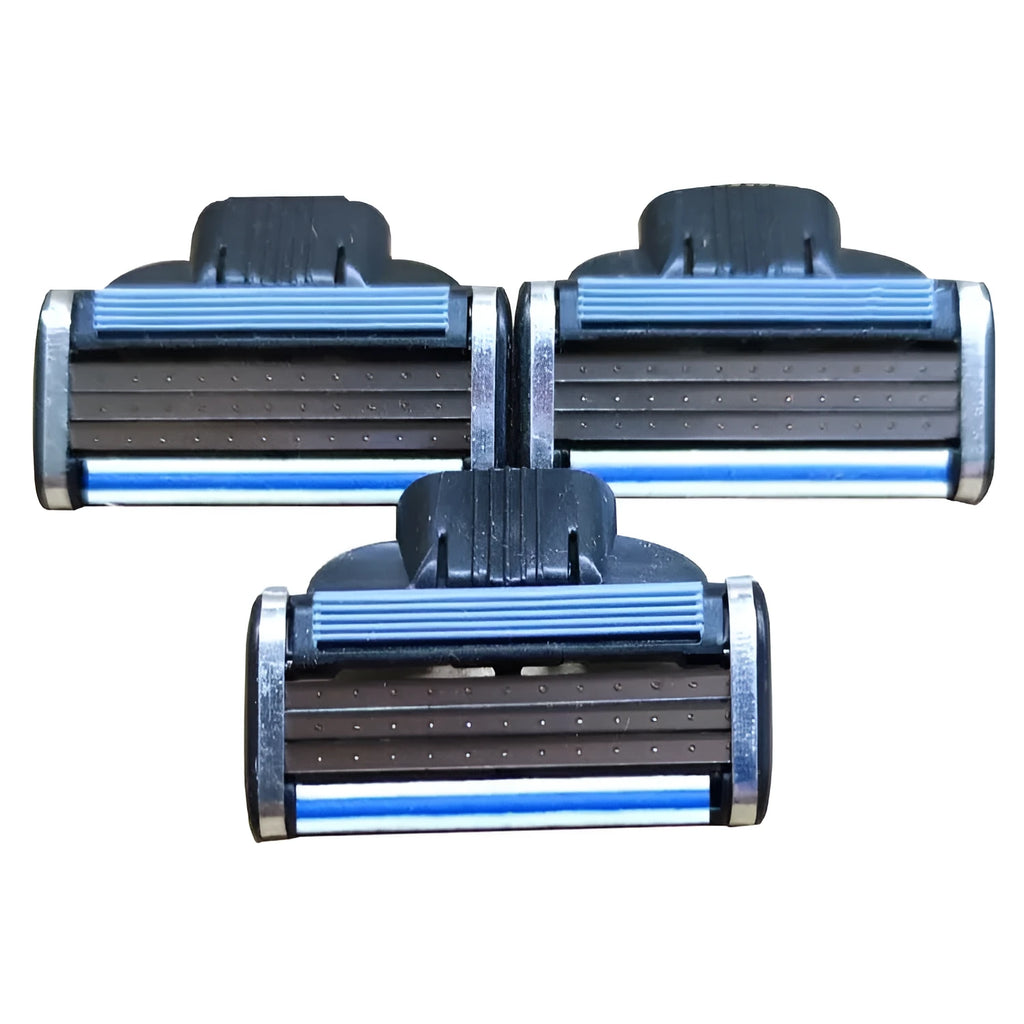 Gillette Front Speed 3 manual razor with blue handle and three-layer blade, packed with 8 replacement blades