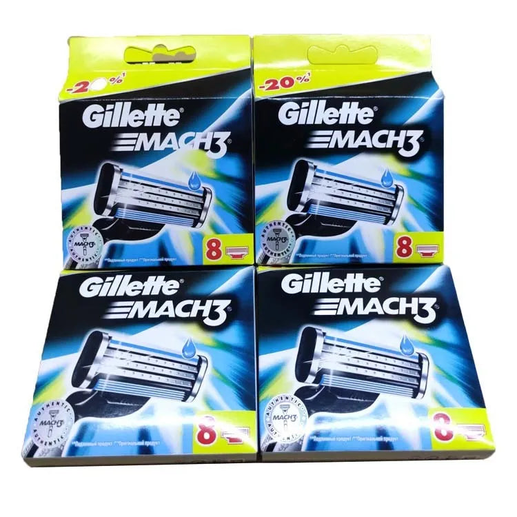 Gillette Front Speed 3 manual razor with blue handle and three-layer blade, packed with 8 replacement blades