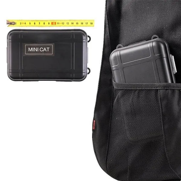 Black stainless steel outdoor survival kit measuring 17cm with 13 emergency tools including flashlight and compass