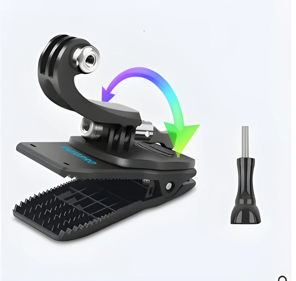 GoPro backpack mounting clip with 360-degree rotation clamp for Hero 7 6 5 cameras