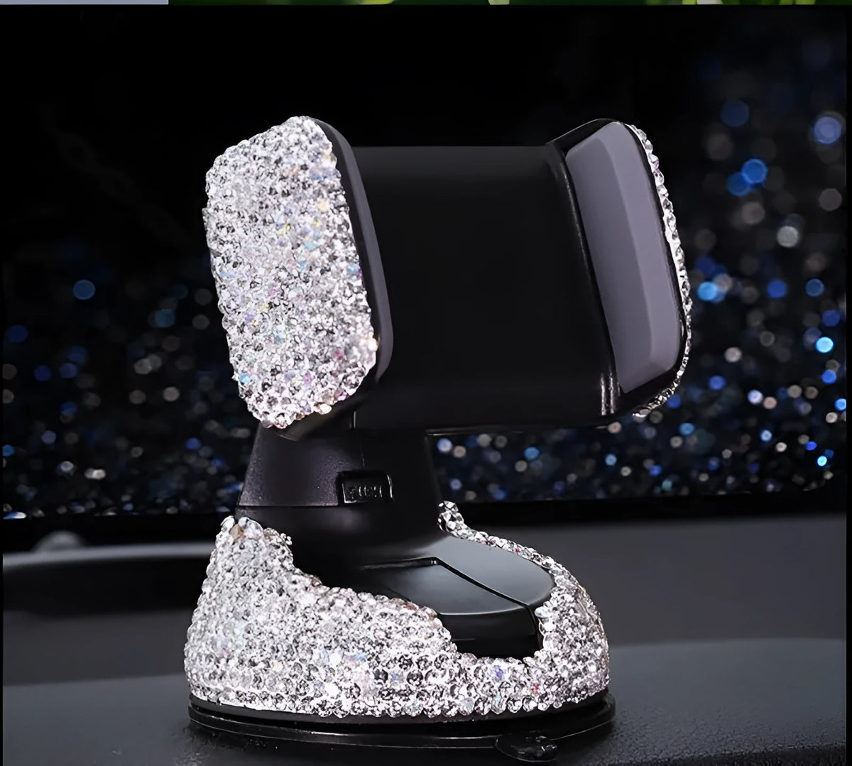 Dual-use car phone rack with rhinestone finish, 360-degree rotation, air vent or dashboard mount, five colours