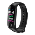 M3 smart fitness bracelet with colour screen showing heart rate data, on a wrist.