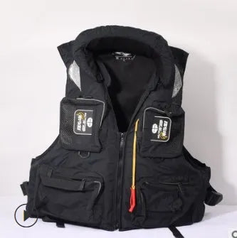 Sea fishing life jacket in green with reflective stripes and multiple pockets, featuring a detachable collar, front view