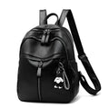 Black soft PU leather backpack with double straps, shown with a 20-35L capacity and an ID pocket.