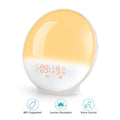 Round white smart WiFi APP controlled wake up light with 7 colour LED, digital alarm, 10mm thick, ABS shell