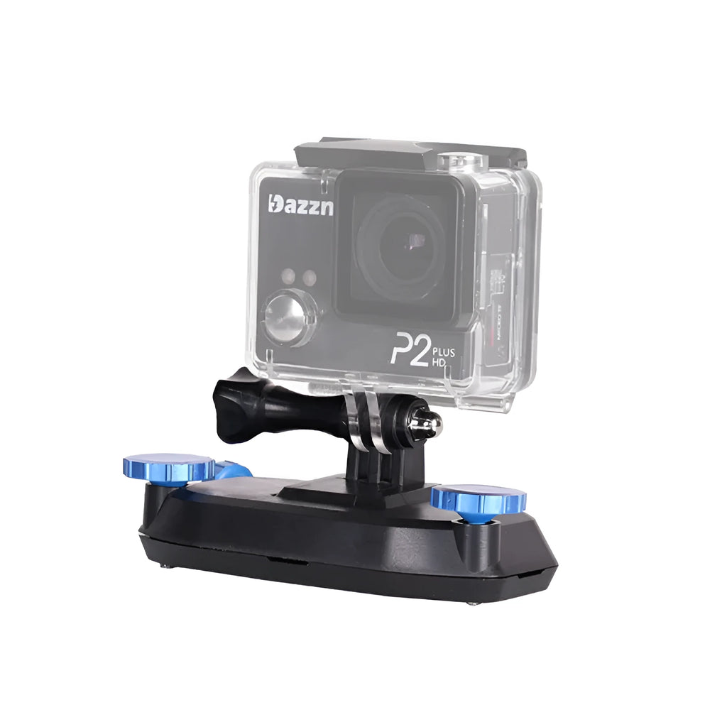 Blue and red plastic GoPro shoulder strap buckle clip for mounting cameras on backpacks.