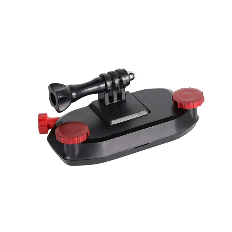 Blue and red plastic GoPro shoulder strap buckle clip for mounting cameras on backpacks.