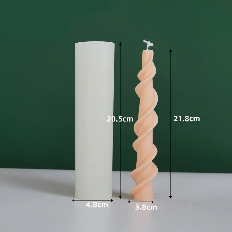 Handmade spiral lace rod silicone candle mould for creating textured decorative candles.