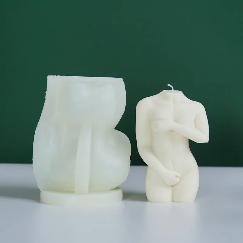 Silicone shy female body candle mould shown in three different pose styles for craft projects.