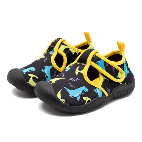 Casual breathable boys beach shoes with woven cloth upper and Velcro fastening in blue and yellow