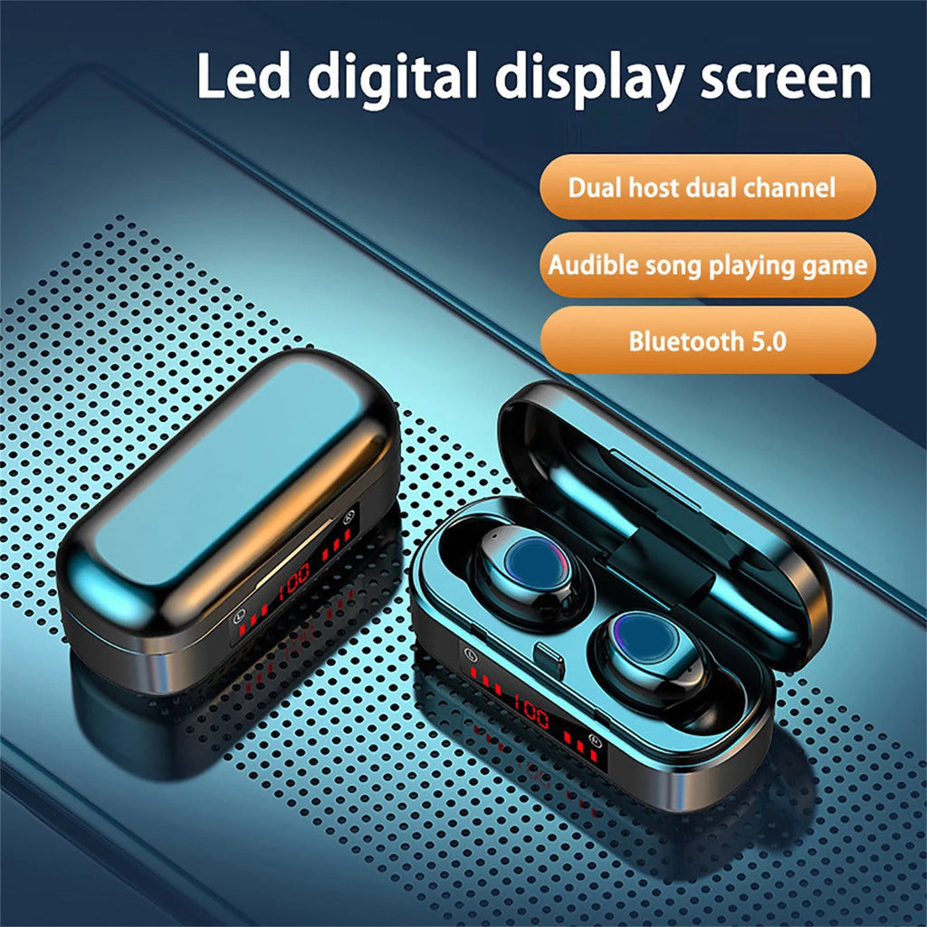 V7 LED button version wireless Bluetooth headset with charging case and spare ear caps