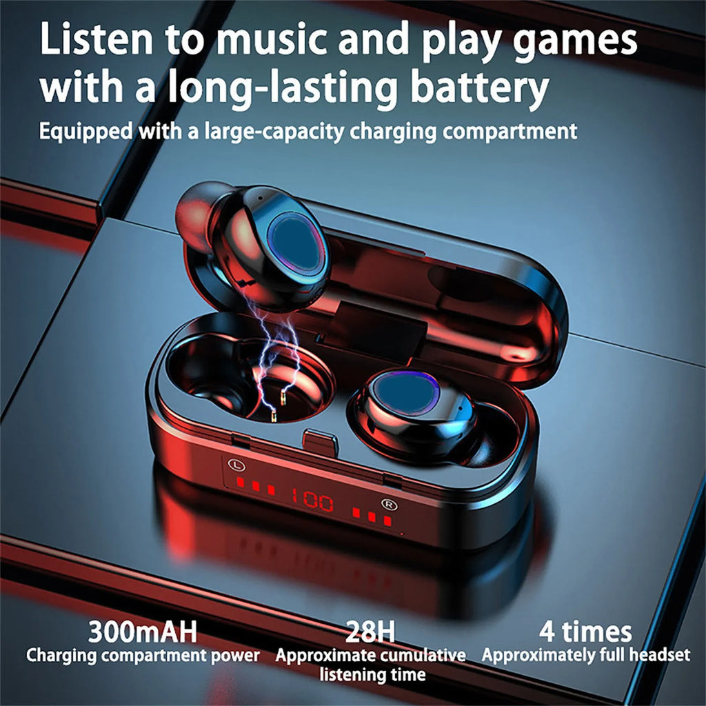 V7 LED button version wireless Bluetooth headset with charging case and spare ear caps