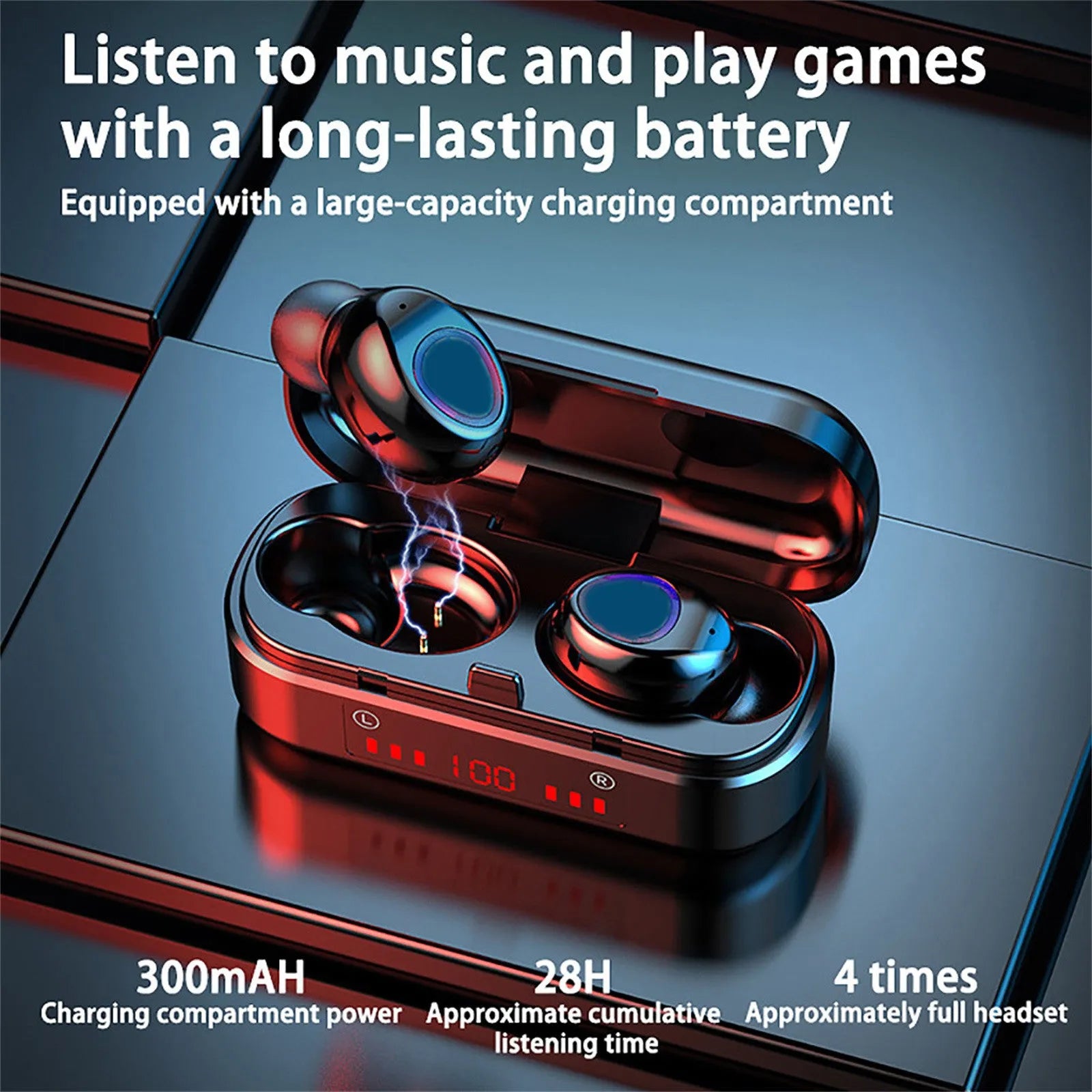 V7 LED button version wireless Bluetooth headset with charging case and spare ear caps